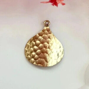 Gold Toned Teardrop Shaped Hammered Vintage Pendant | Trinket | Charm